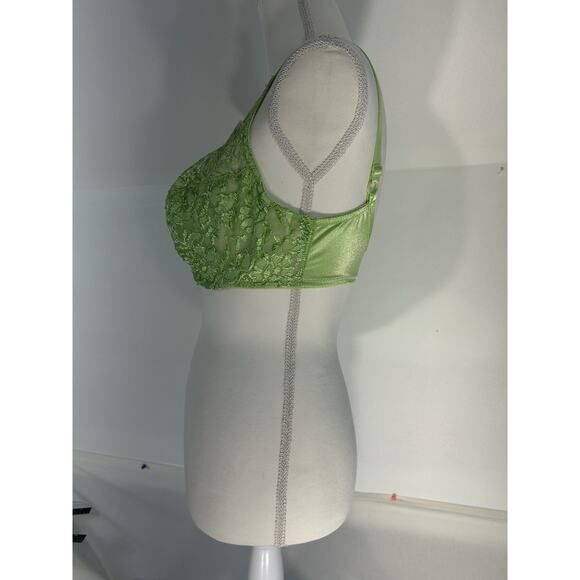 Vintage Victoria Secret Gold Label Lace Bra Underwire 34DD Bright Apple Green - Picture 2 of 5